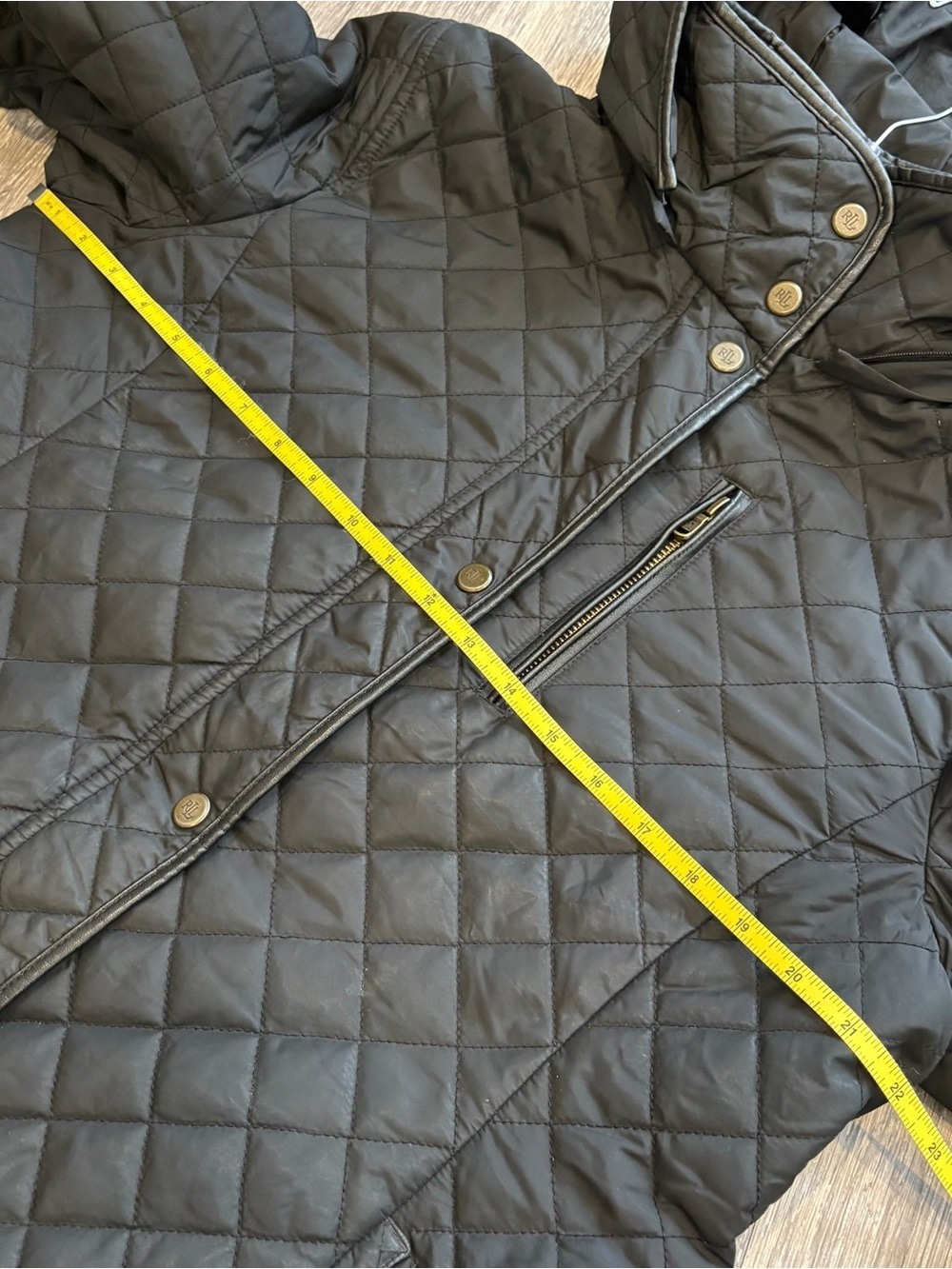 Lauren Ralph Lauren Black Quilted Coat with Gold Chain Print Lining Size L - Picture 6 of 7